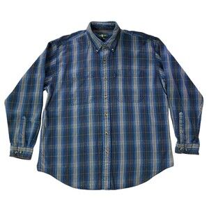 Hunt Club Blue Plaid Button Down Shirt Men’s XLT Tall 100% Cotton Long Sleeve